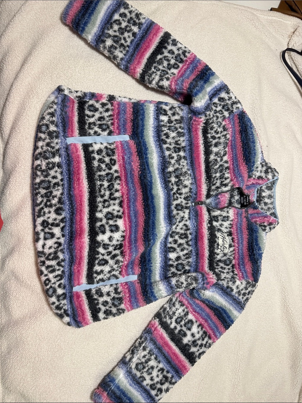 Hurley Kids Plush Quarter-Zip Jacket in Pink, Blue, White & Black